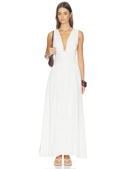 L SPACE - Emmaline Women's Tie-Up Plunging Neck Maxi Dress Cream