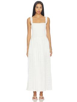 L SPACE - Women's Smocked Sleeveless Square Neck Maxi Dress Cream