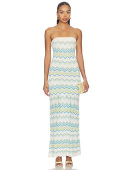 L SPACE - Hallie Women's Strapless Chevron Knit Maxi Dress Gold