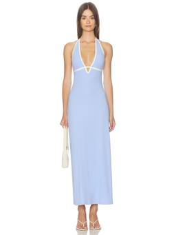 L SPACE - Shea Women's Halter Tie-Up Ribbed Maxi Dress Sky Blue