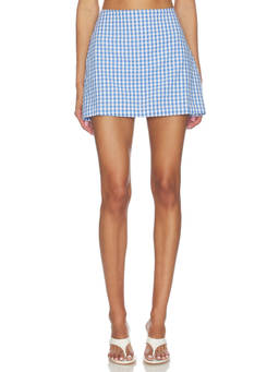 L SPACE - Venice Women's Gingham Seersucker Mini Skort Blue