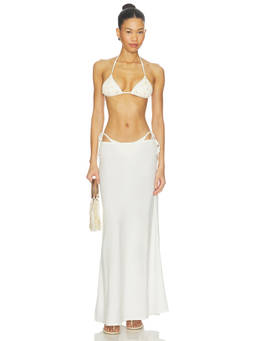 L SPACE - Stop And Stare Women's Side Tie Button Maxi Skirt Cream