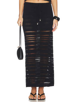L SPACE - Tula Women's Drawstring Open-Knit Maxi Skirt Black