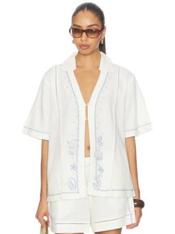 L SPACE - La Mer Women's Embroidered Button-Down Shirt Cream