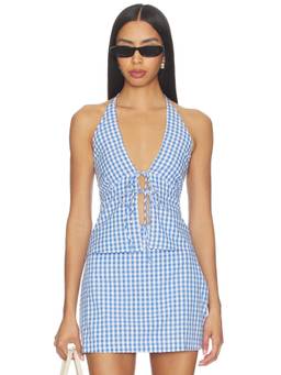 L SPACE - April Women's Halter Neck Tie-Up Bikini Top Blue