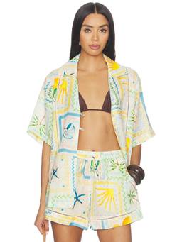 L SPACE - La Mer Women's Printed Button-Front Swim Cover-Up Shirt White