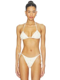 L SPACE - Lotus Women's Unpadded Tie-Up Mesh Overlay Bikini Top Cream