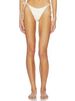 L SPACE - Levy Women's Side Tie Mesh Overlay Bikini Bottom Cream