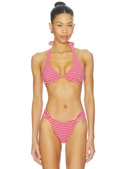 L SPACE - Isa Women's Underwire Halter Neck Bikini Top Red
