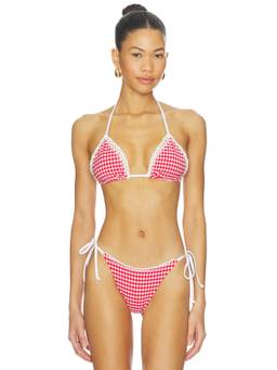 L SPACE - Samba Women's Crochet Trim Tie-Up Bikini Top Red