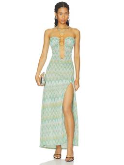 Luli Fama - Lucid Waters Women's Metallic Halter Ring Maxi Dress Multi-Color
