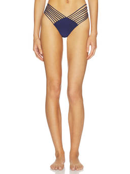 Luli Fama - Cosita Buena Women's Strappy Ruched Brazilian Bikini Bottom Navy Blue