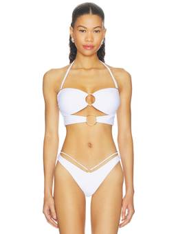 Luli Fama - Double Loop Women's Padded Halter Bandeau Bikini Top White