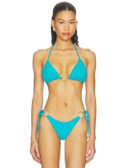 Luli Fama - Bamboo Sands Women's Textured Ring Triangle Bikini Top Teal