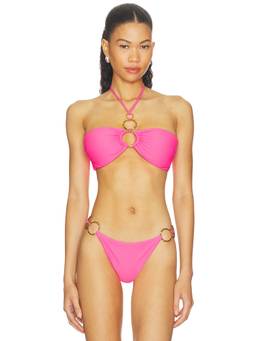 Luli Fama - Solar Pop Women Padded Drawstring Bandeau Bikini Top Pink