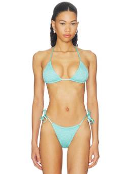 Maaji - Indigo Veil Women's Smocked Halter Tie-Up Bikini Top Pastel Blue