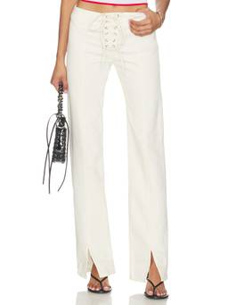 Miaou - Element Women's High-Waist Lace-Up Straight Trousers White
