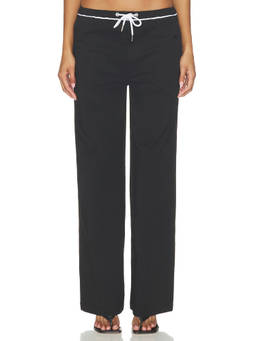 Miaou - Ripstop Women's Mid-Waist Drawstring Wide-Leg Trousers Black