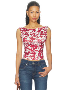 Miaou - Lani Women's Printed Sleeveless Stretch Jersey Top Red