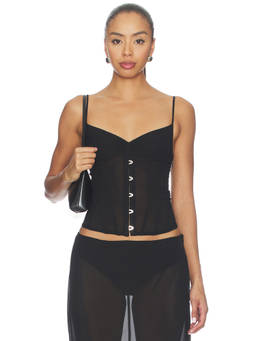 Miaou - Alessia Women's Sheer Mesh Hook and Eye Corset Top Black