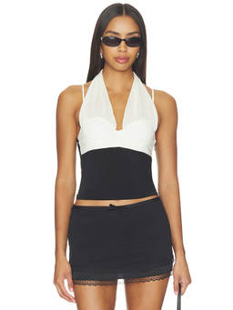 Miaou - Vittoria Women's Halter Neck Underwired Corset Top Vanilla & Black