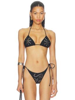 Miaou - Kauai Women's Studded Halter Tie-Up Bikini Top Black