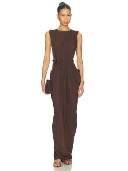 Maygel Coronel - Baluarte Women's 3D Floral Sleeveless Maxi Dress Brown