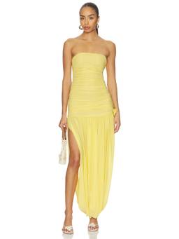 Maygel Coronel - Halo Women's Strapless Ruched Midi Dress Yellow
