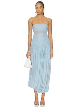 Maygel Coronel - Lux Women's Strapless Ruffled Midi Dress Blue