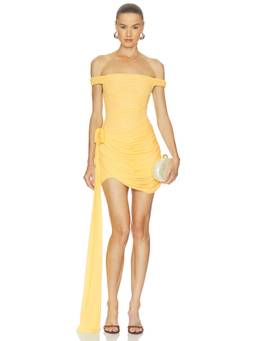 Maygel Coronel - Vox Women's Off-Shoulder Ruched Bodycon Mini Dress Yellow