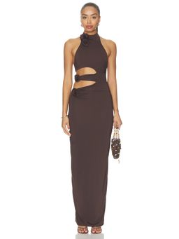 Maygel Coronel - Tempus Women's Halter Neck Cut-Out Maxi Dress Brown
