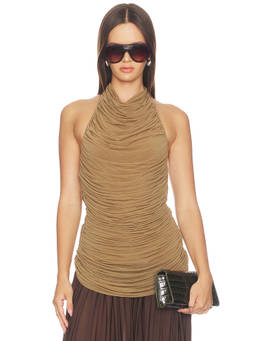 Maygel Coronel - Resonare Women's Ruched Halter Neck Top Tawny
