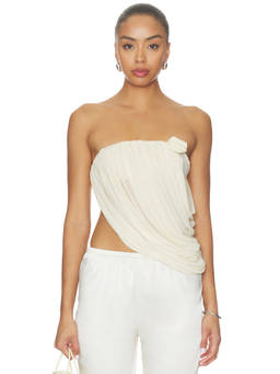 Maygel Coronel - Linea Women's Strapless Asymmetric Hem Top Beige