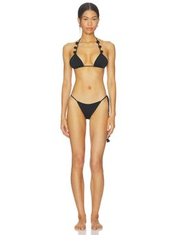 Maygel Coronel - Vesper Women's Rosette Strap Halter Tie-Up Bikini Set Black