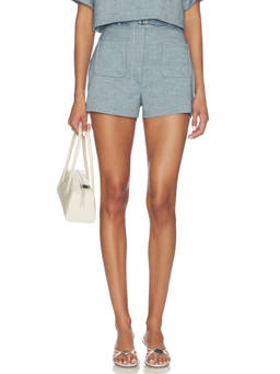 MATTHEW BRUCH - Belted Women's High-Waist Pocket Shorts Blue