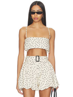 MATTHEW BRUCH - Structured Women's Polka Dot Strapless Crop Top Cream