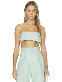 MATTHEW BRUCH - Structured Women's Linen Bandeau Crop Top Aqua