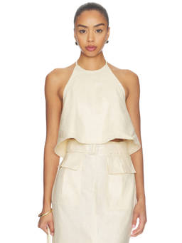 MATTHEW BRUCH - Tie Women's Sleeveless Halter Neck Linen Top Cream