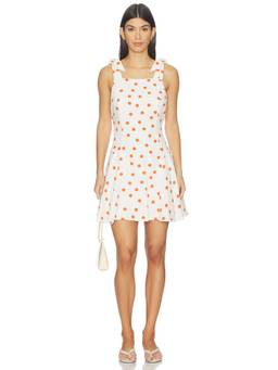 Maude Club - Women's Polka Dot Square Neck A-Line Mini Dress White