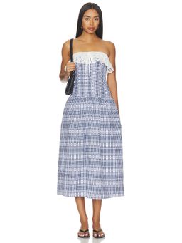 Maude Club - Freya Plaid Women's Smocked Strapless Midi Dress Blue
