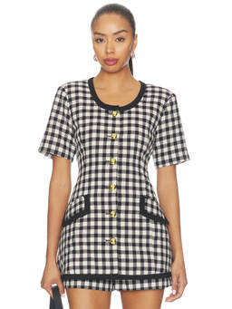 Maude Club - Frances Women's Checked Button Front Blazer Black