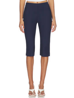 Maude Club - Layla Women's Mid-Waist Stretch Cotton Capris Navy Blue