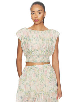 Maude Club - Ara Women's Floral Print Smocked Waist Crop Top Multi-Color