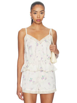 Maude Club - Jarvis Women's Floral Print Lace Trim Sleeveless Top Pink