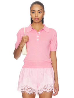 Maude Club - Darcy Women's Knit Polo Top Baby Pink