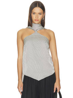 Maude Club - Virginia Women's Striped Satin Halter Neck Top Black