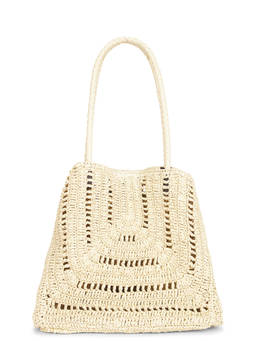 Madewell - Large Eyelet Raffia Leather Trim Tote Beige