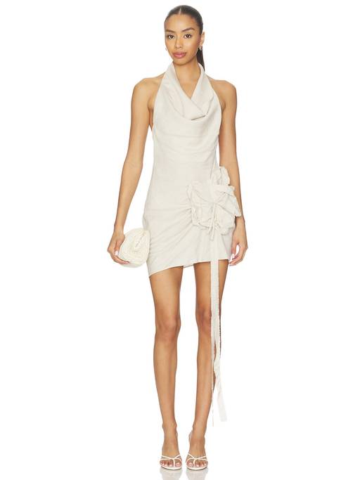 halter neck ruched mini dress in ivory Buy Mother of All Patsy Women's Cream (M) Online brand_sndys