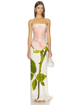 Mother of All - Amaya Women's Strapless Floral Printed Maxi Dress Pink