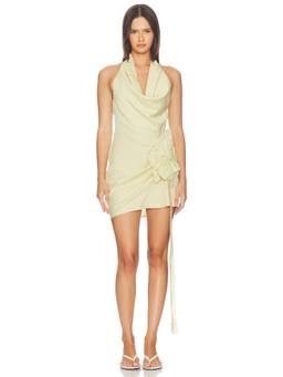 Mother of All - Patsy Women's Halter Neck 3D Floral Mini Dress Yellow